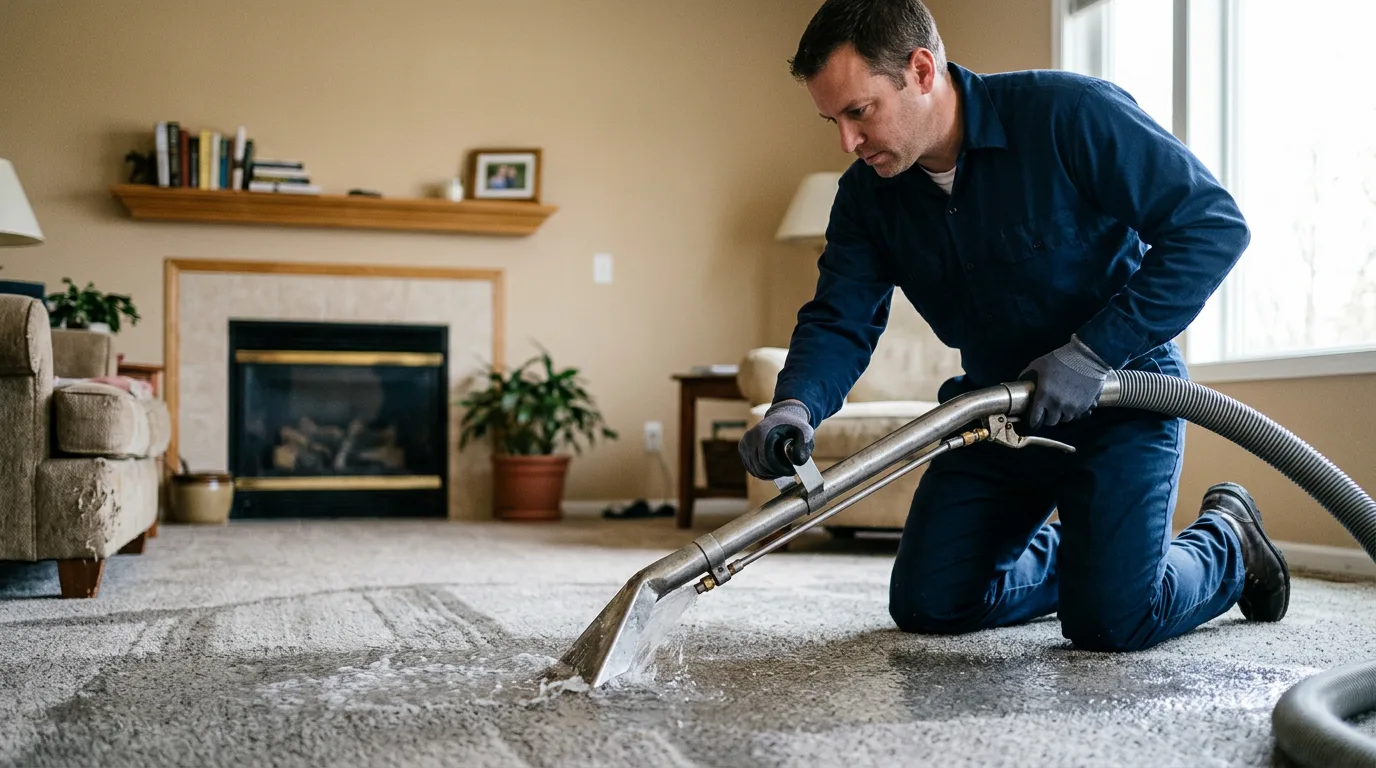 Water damage restoration technician working near Ellinwood, KS